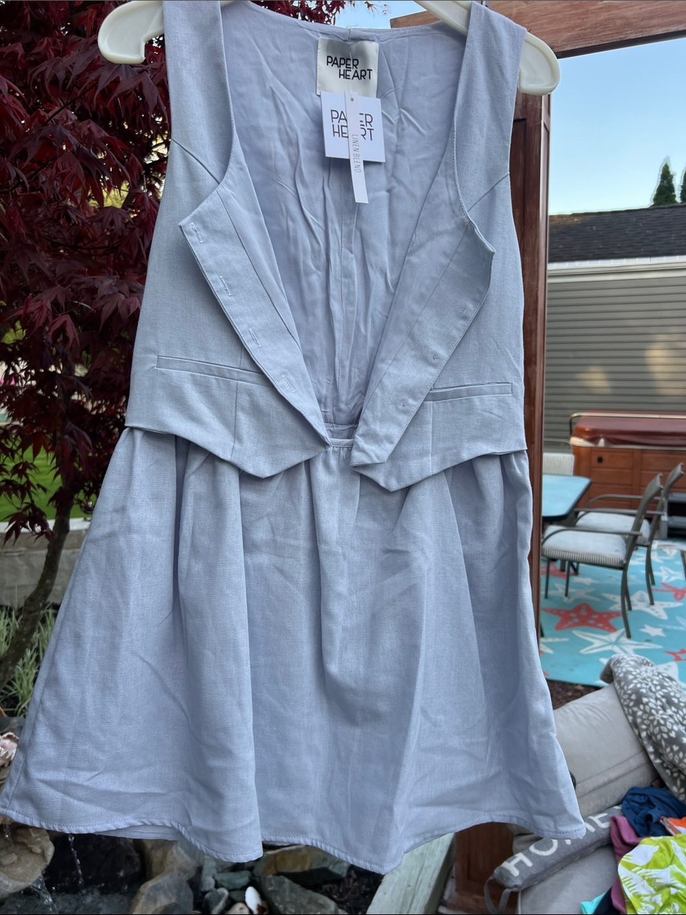 Light Gray Sleeveless V-Neck Dress with Gathered Skirt
